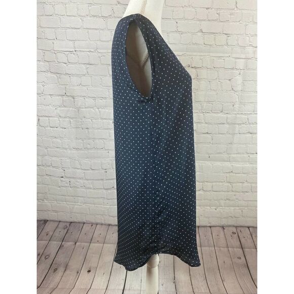 RIELEY NWT blue white stars polka dot silk top tunic mini dress sleeveless M - Picture 4 of 9